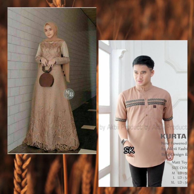 BAJU TERLALIS COUPLE GAMIS BRUKAT BUSUI AURA GOWN GAUN PESTA JUMBO, KOKO FF ORIGINAL