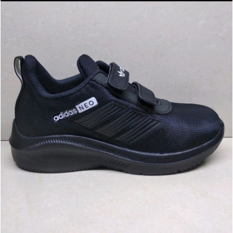 sepatu sneakers sekolah hitam polos anak perempuan laki laki tk sd size 33-37