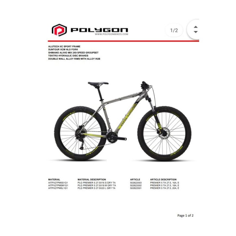 sepeda gunung mtb POLYGON PREMIER 5 size S dan L