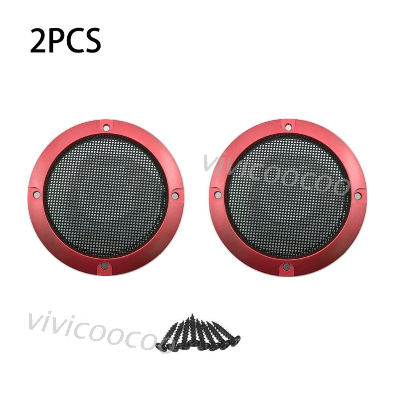 Vivi 2pcs Ring Speaker 3 &quot; Bahan Abs Warna Merah Dengan Grille Pelindung Hitam