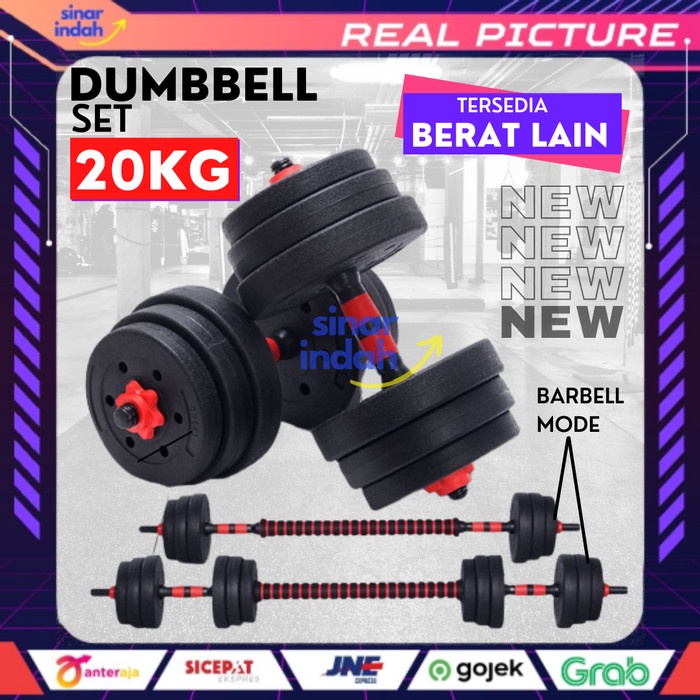 Dumbbell Set 20 KG Adjustable Dumbel PVC Barbell Barbel Original Padat Medan