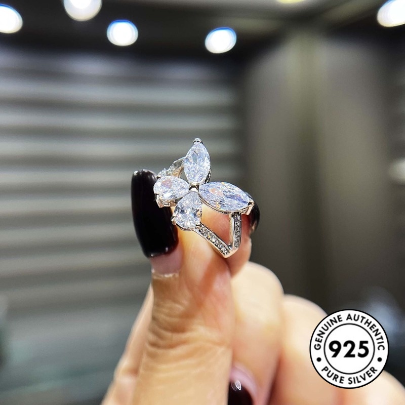 Cincin Silver S925 Bentuk Kupu-Kupu Aksen Berlian Untuk Wanita