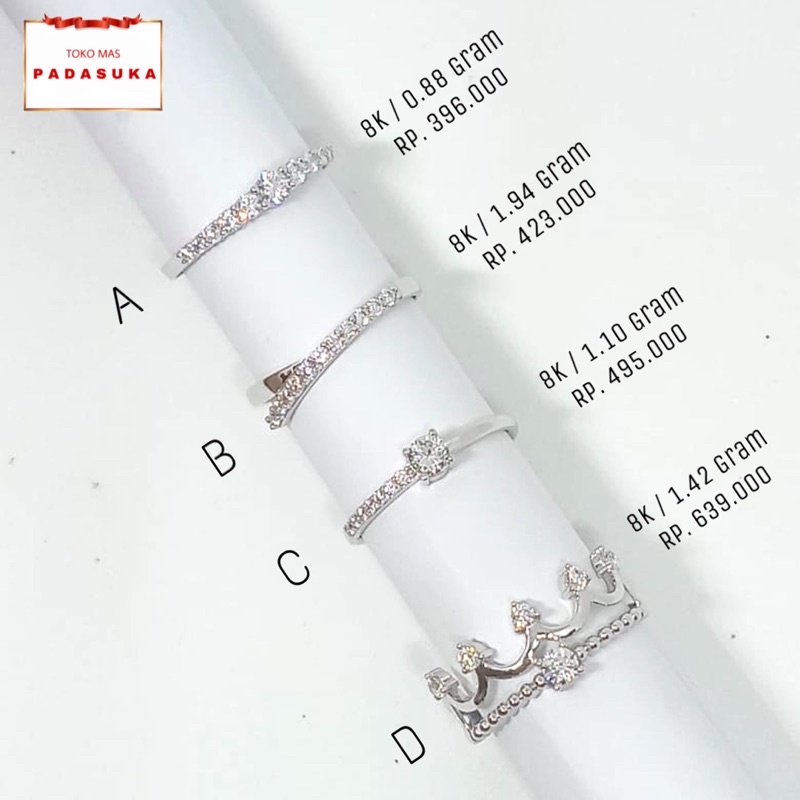 Cincin Mewah Dewasa Emas Putih Asli kadar 375 (8k)
