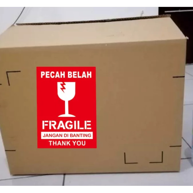 Sticker Fragile 8X6cm stiker fragil pecah belah kirim paket packing waterproof jangan dibanting