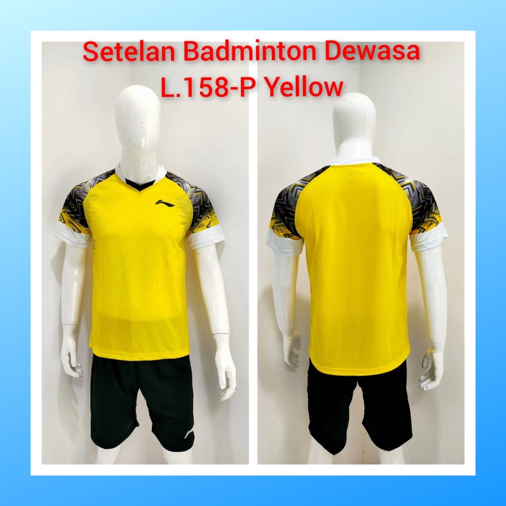 Kaos bulutangkis pria baju badminton dan celana jersey setelan wanita dewasa t-shirt outfit seragam jarsey kostum olahraga pakaian apparel sport jersy bulu tangkis casual jersi sudirman thomas uber cup print custom suit L158 kuning polos