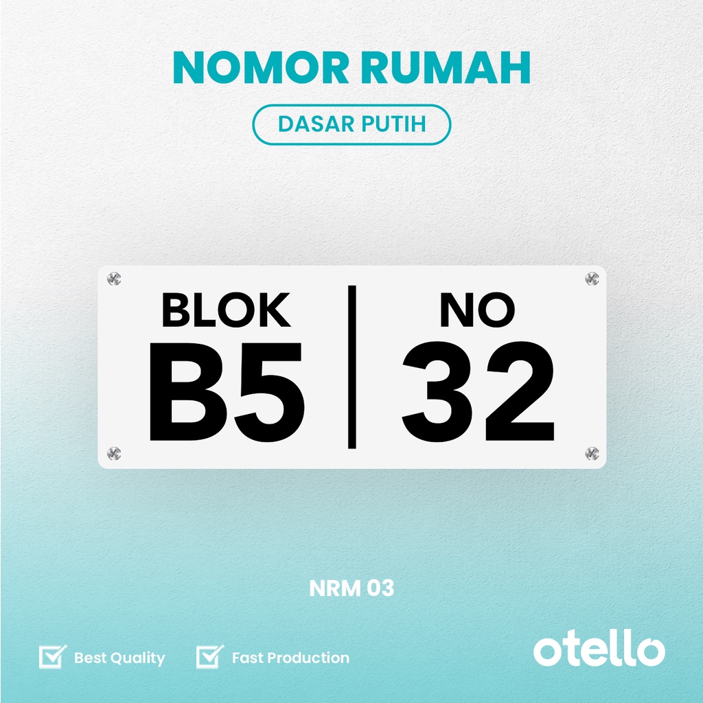 Nomor Rumah Akrilik Premium Custom Papan Alamat Rumah Acrylic Timbul 3D Huruf Angka Minimalist Otello NRM 03