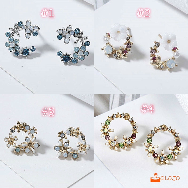 OLOJO    Korea Anting Tusuk Bentuk Giwang Sterling Silver 925 dengan Kristal untuk Wanita