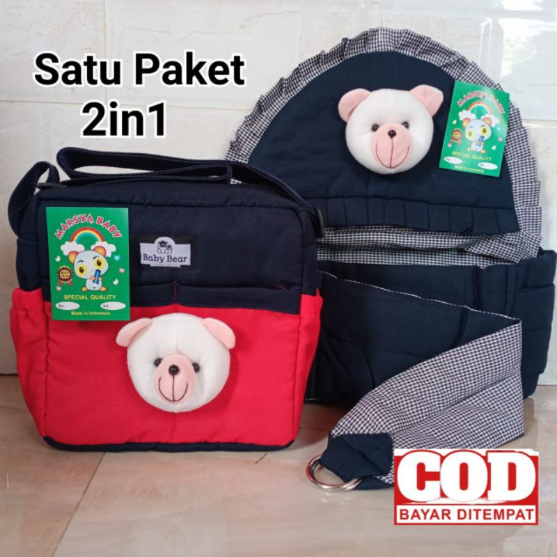 Paket Hemat Tas bayi BONEKA BERUANG dan gendongan Sampimg boneka BERUANG