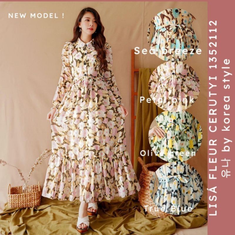 Dress Yuna Korea | Gamis Daisy Yuna Korean Style / Gamis Seruti Ceruty premium