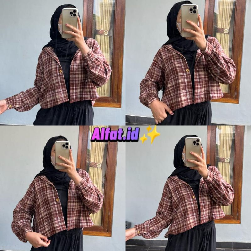 crop top tartan / crop top flanel / kemeja crop wanita-Motif 41