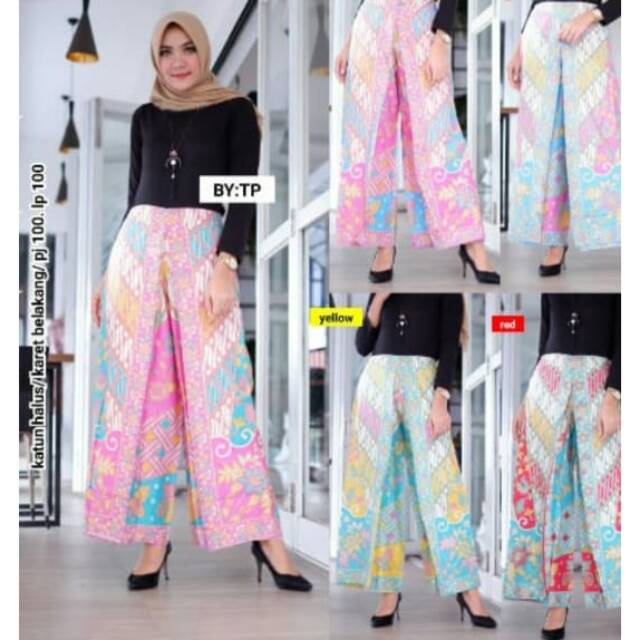 fashion muslim.celana batik,kulot batik,cutbray batik,kulot palazzo,kulot Warna warni