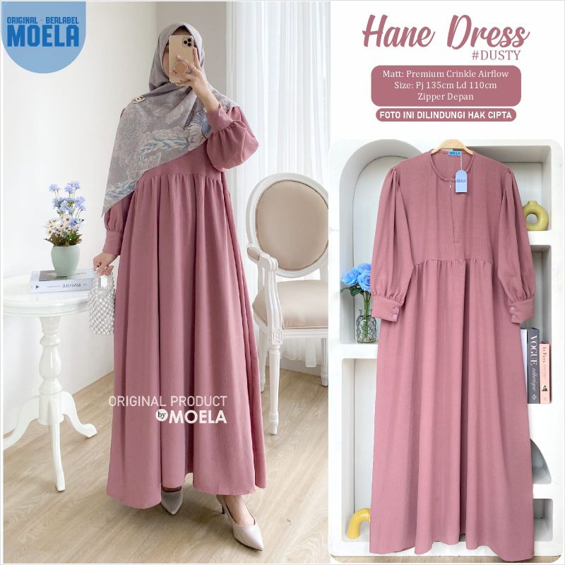 Aura Hane Dress Gamis Jumbo Polos Allsize Busui Premium Crinkle Airflow Original Ori Moela Berlabel-Hane dusty