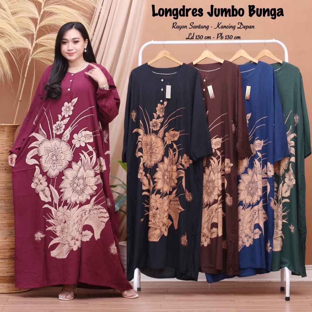 Daster Longdres Wanita Super Jumbo Ld 130 Bahan Rayon Kancing Depan Busui Kekinian Terbaru