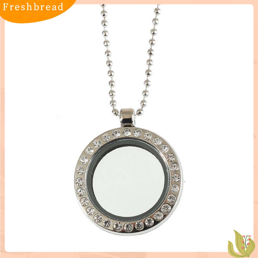 [TERLARIS]Women Rhinestone Inlaid Living Memory Floating Charm Round Glass Locket Necklace