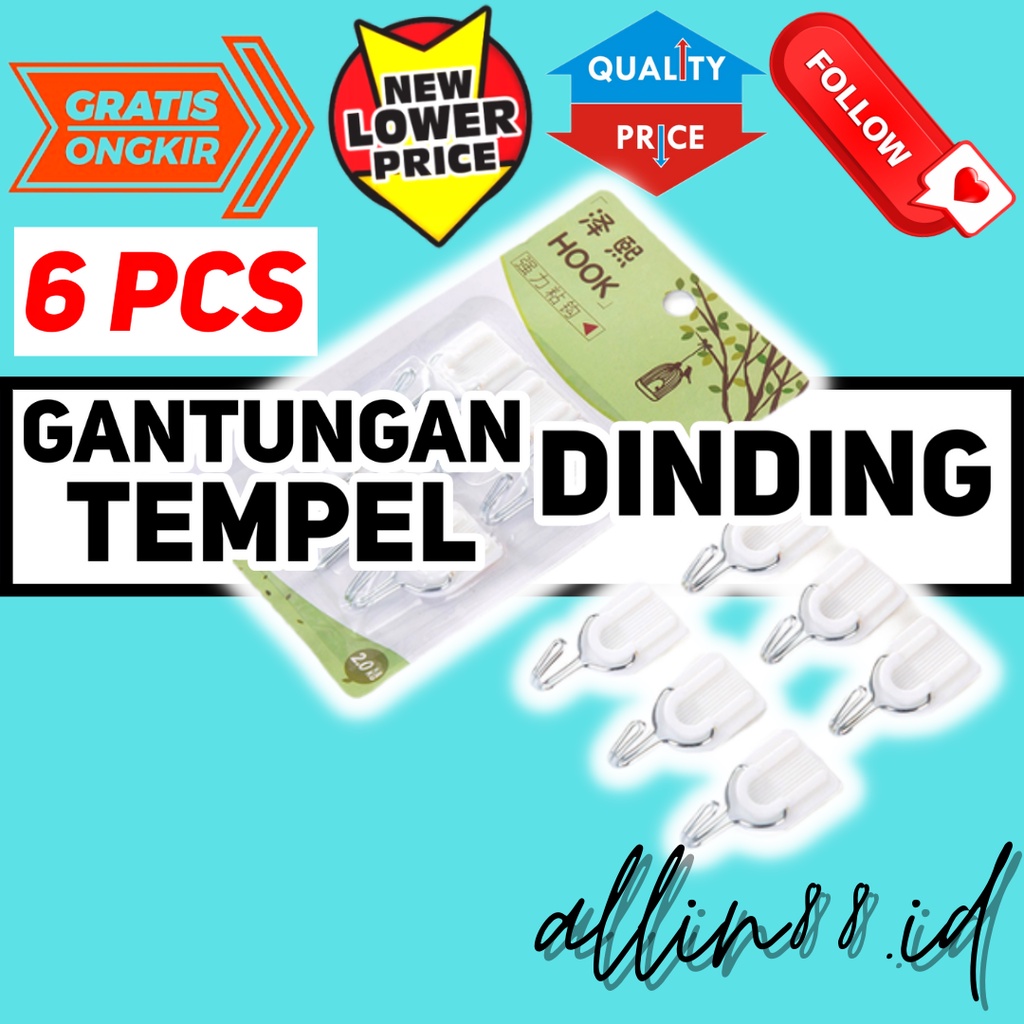 6 PCS GANTUNGAN KAIT HOOK TEMPEL DINDING HOOK KAIT TEMPEL DINDING GANTUNGAN HOOK GANTUNGAN HOOK TEMP