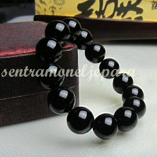 Black Jade Gelang  Batu Giok  Hitam Bulat Besar Import 