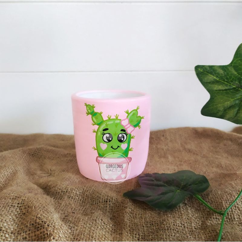POT LUKIS TANAH LIAT KARAKTER LUCU CLAYPOT GERABAH VAS TERACOTA TANAMAN HIAS KAKTUS SUKULEN 10CM