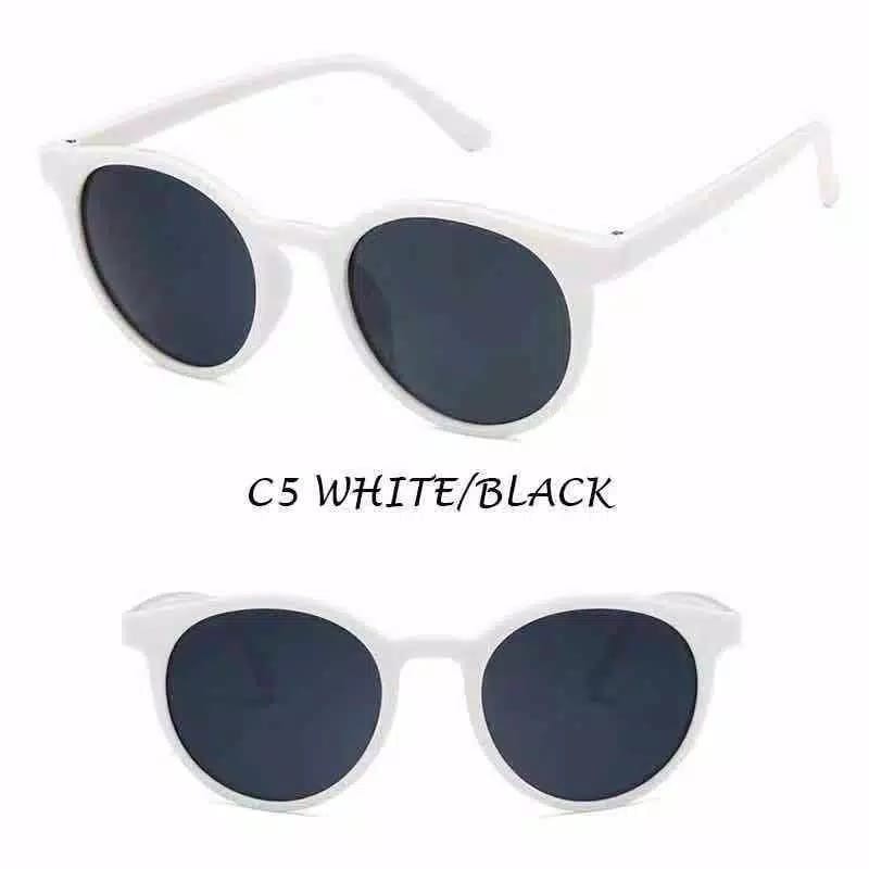 (27AN.ID) kacamata Hitam korean fashion unisex  KM36 retro bingkai putaran kacamata pria dan wanita-WHITE/BLACK