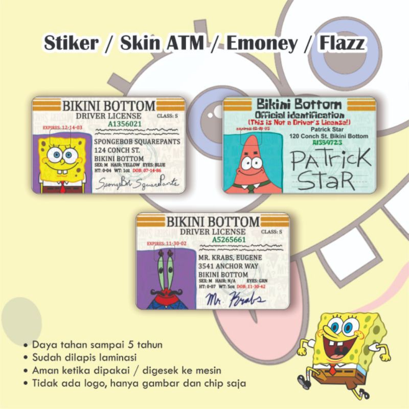 Stiker / Garskin / Skin ATM / Kartu Spongebob Bikini Bottom