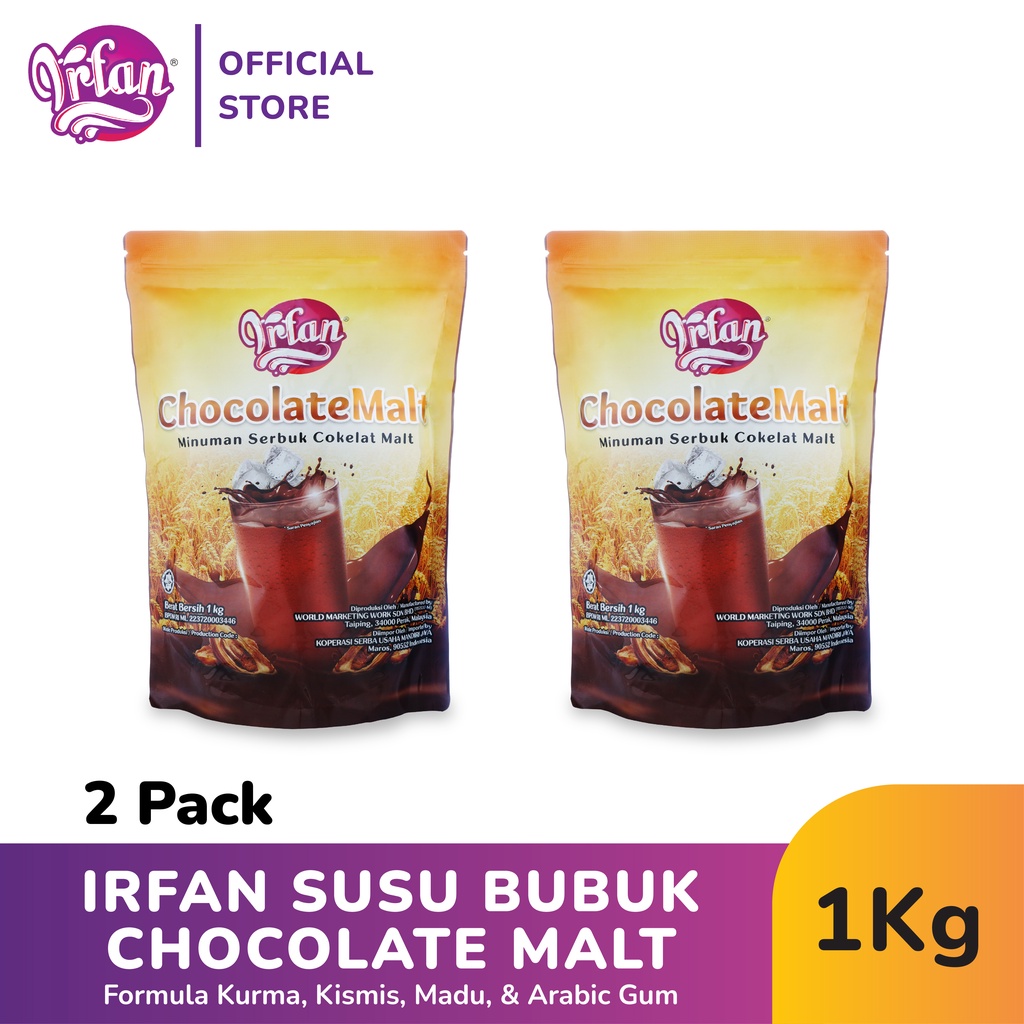 

IRFAN Susu Bubuk Chocolate Malt Formula Kurma & Arabic Gum 1Kg x 2