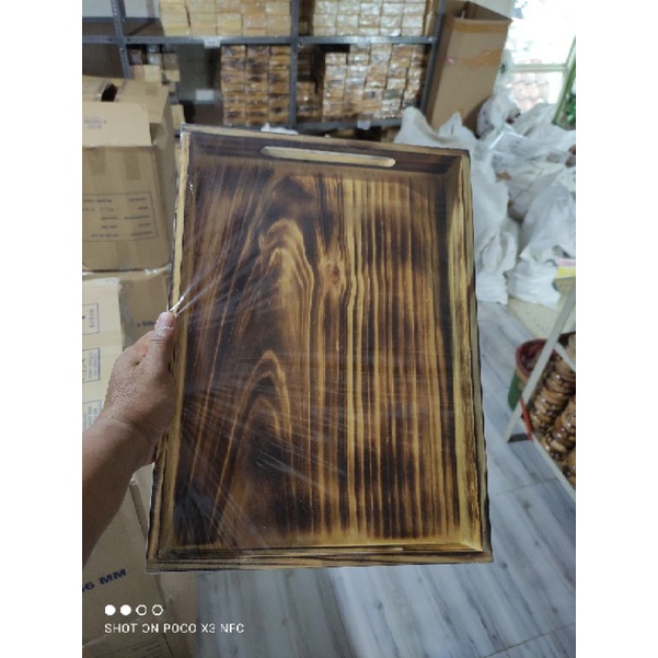 Nampan Kayu / Baki Kayu / Tray Kayu Pinus 40 x 30 x 5 MOTIF BAKARAN