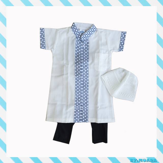 GAMIS KOKO MUARA SHANGHAI PUTIH COMBI LIST KOTAK MINI