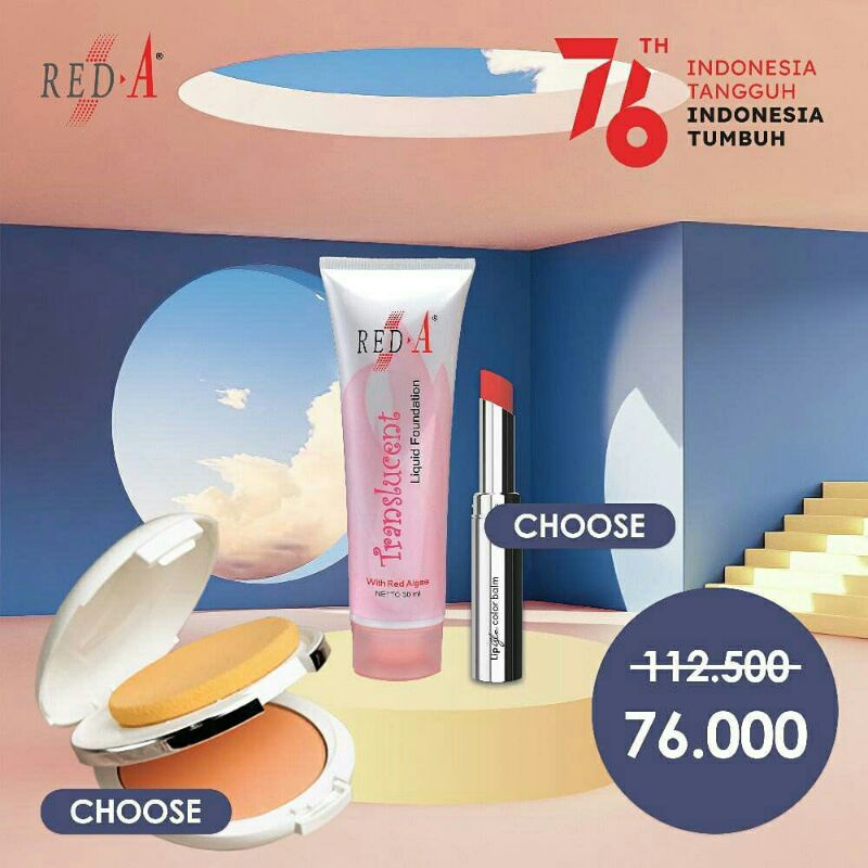 Paket Two Way Cake Lip Glo Liquid Foundation Translucent Red A