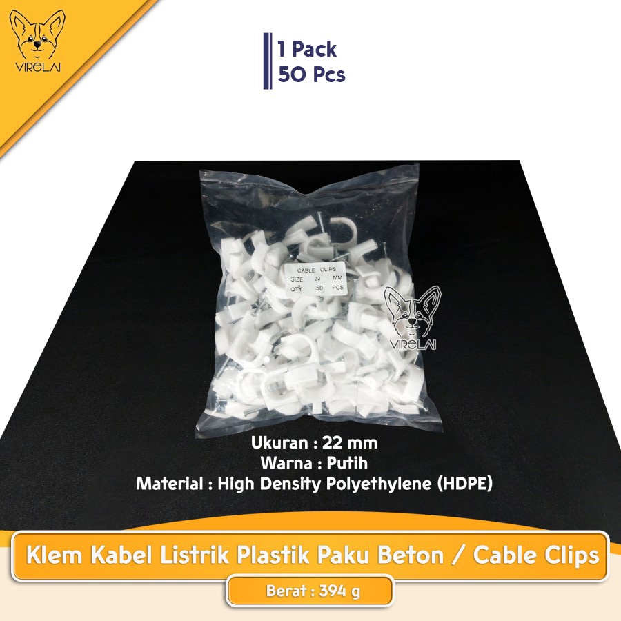 [50 PCS] Klem Kabel Listrik Plastik Paku Beton / Cable Clips 10, 12, 14, 16, 18, 22 MM