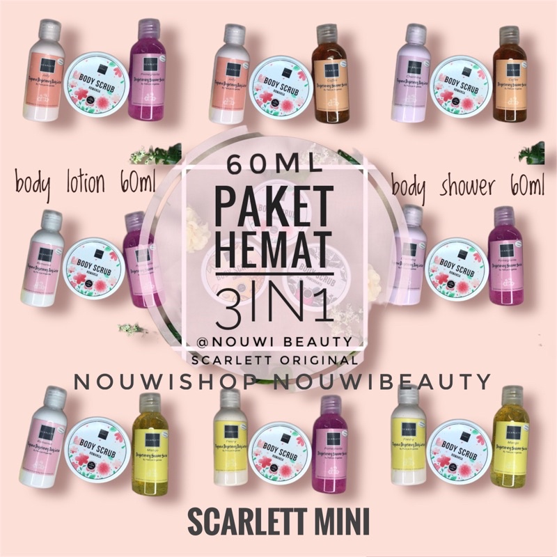 Scarlett Mini 2 in 1 / 3 in 1 Paket Botle 60ML | Scarlet Tester | Skarlett Travel Kecil Imut Menggemaskan