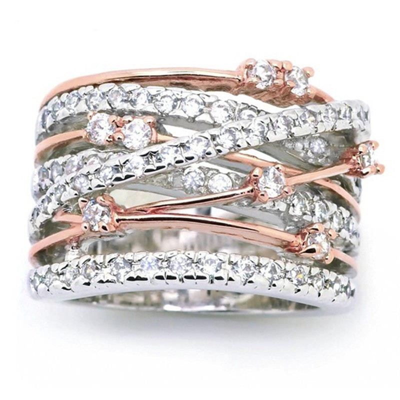 Fashion Accessories Cincin Set Couple Ring Desain Micro-set Zircon Silver Cross-warna
