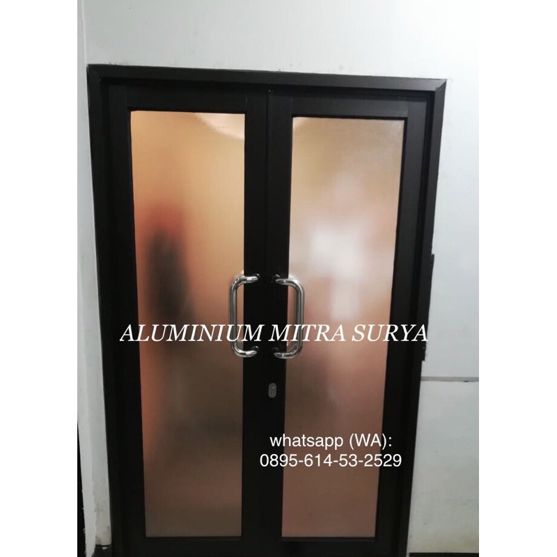 Pintu Kaca Kusen Aluminium 4” inch Hitam Swing Door 2 Pintu Handel Stenlis TANGERANG JAKARTA