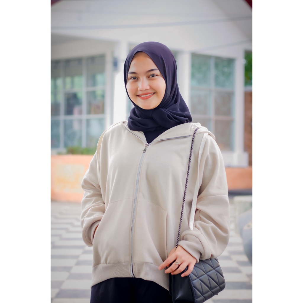 Jaket Oversize Wanita Hoodie Zipper Gaya Korea