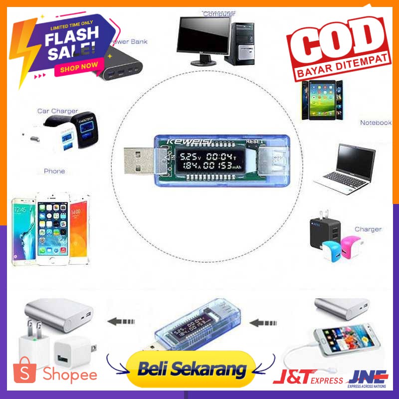 Keweisi USB Detector Detektor Alat Pengukur Output Tegangan Voltase dan Baterai Tester