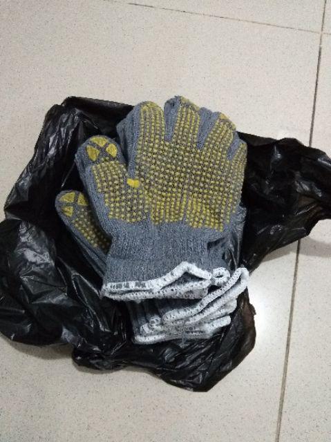 Sarung Tangan Benang Rajut Industri Dotting Abu Bintik Kuning Warna