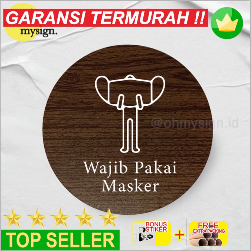 

Murah Wajib Pakai Masker Sign Board Kayu Bulat Print Signage Label Nama Keren