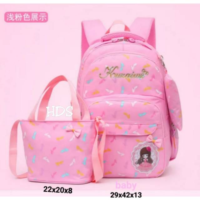 Fashion backpack 2in1 motif sepatu barbie hds