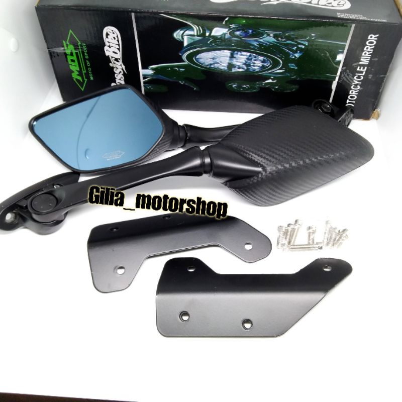 Spion R25 Carbon Tangkai Panjang Mirror Biru plus Breket Yamaha Nmax 155 Old