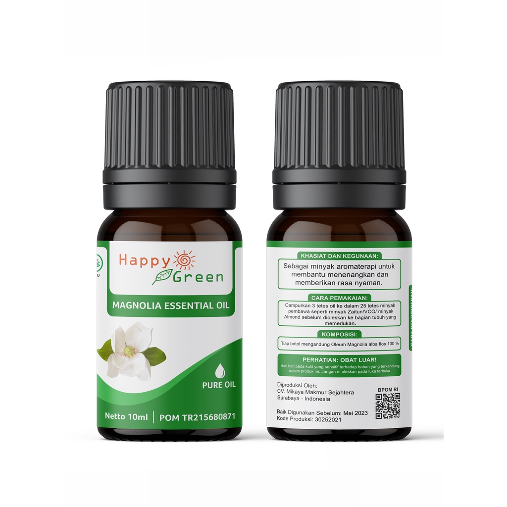 BPOM Happy Green Magnolia Essential Oil  - Minyak Bunga Michelia Alba Cempaka Putih Kantil 100% Murni Garansi Uang Kembali