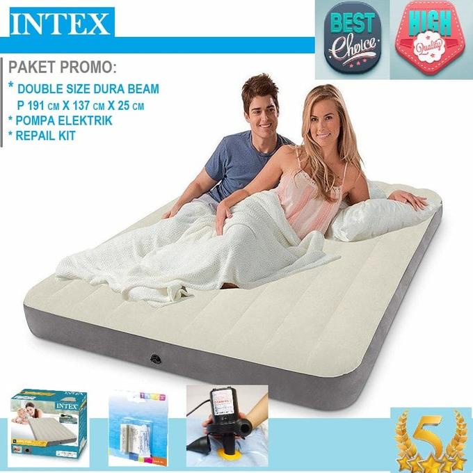 KASUR ANGIN HIGH QUALITY - INTEX DURA BEAM DOUBLE + POMPA LISTRIK + LEM #64102 #64708 #64758 TERMURA