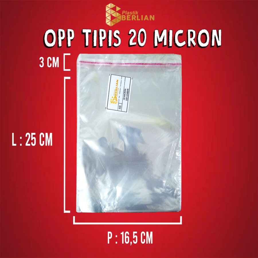 

16,5 x 25 cm Plastik OPP TIPIS (100 lbr) (lem/seal)