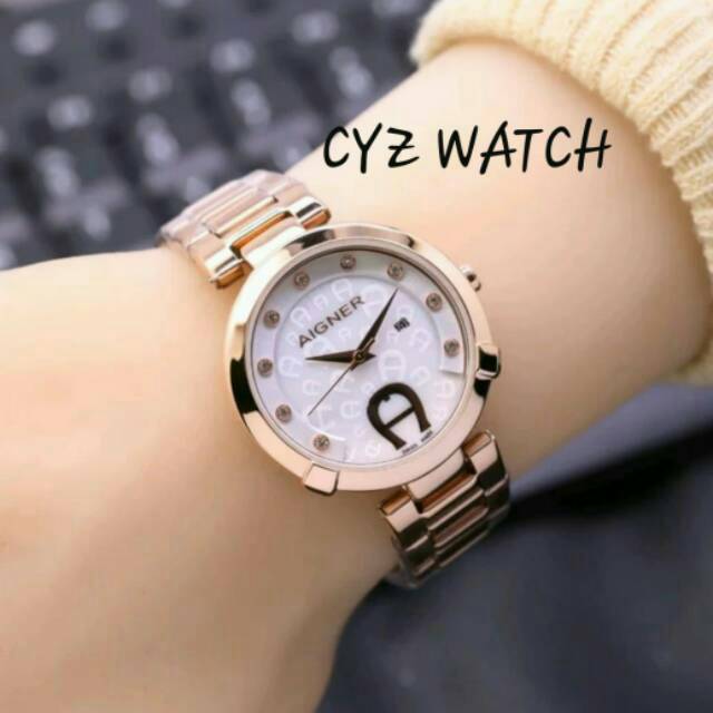 Jam Tangan Wanita Elegant Exclusive Aigner Italy Premium Watch Rosegold