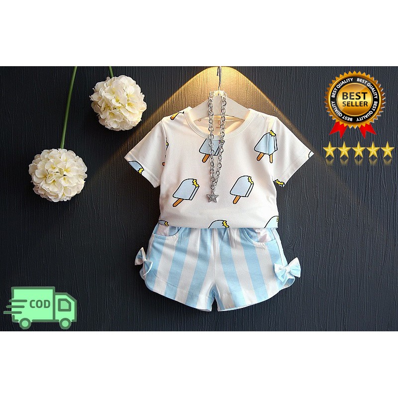 setelan baju anak perempuan ice cream / setelan baju dan celana