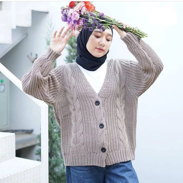 Cable Cardy Outer Rajut Tebal / Cardigan Rajut Kancing Terbaru / Outer Cardigan Wanita Bahan Rajut Premium