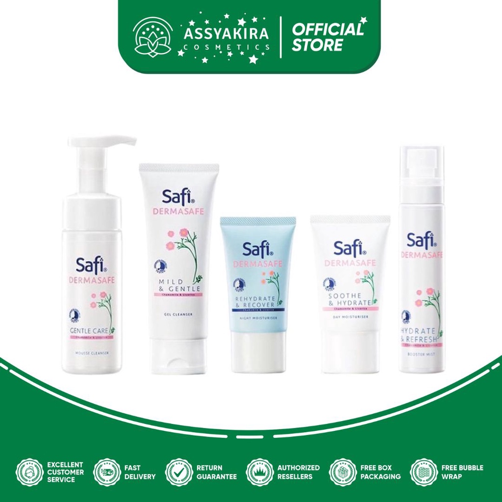 Safi Dermasafe Series (Gel Cleanser, Mousse Cleanser, Day Night Moist, Booster Mist) 3 Essential Kit