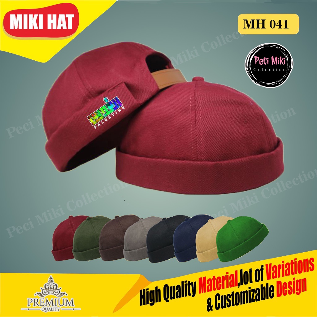 Peci Miki Hat Dewasa Palestine Pelangi Peci Miki hat Premium Original Topi Brimless Tulisan Kaligraf