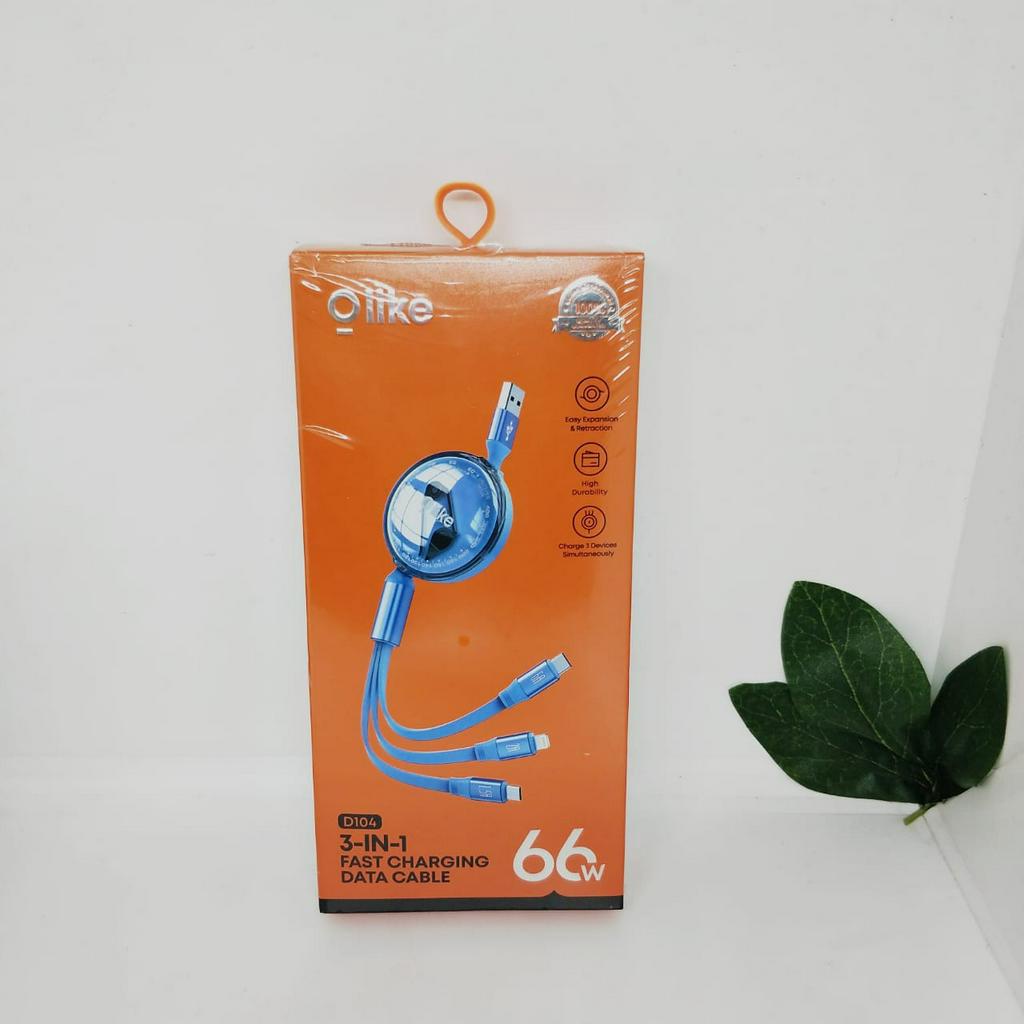 Kabel Data 3in1 Olike D104 66W Fast Charging 5V 3A Original Garansi Resmi