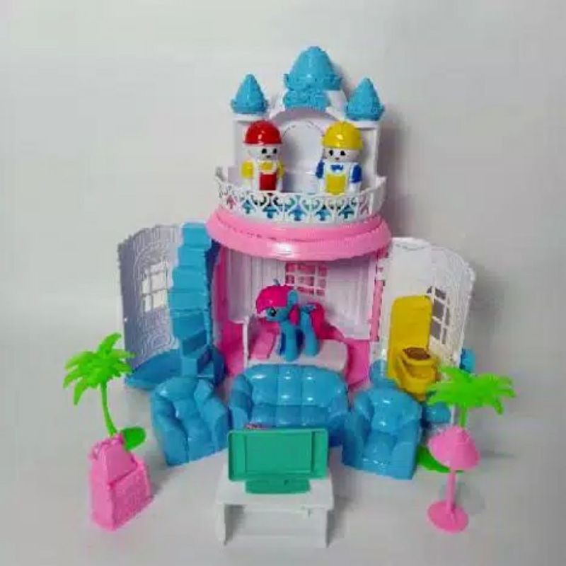 Mainan Anak Perempuan Cewek Istana Castile Rumah Barbie Kuda Ponny Assembly Building Blocks