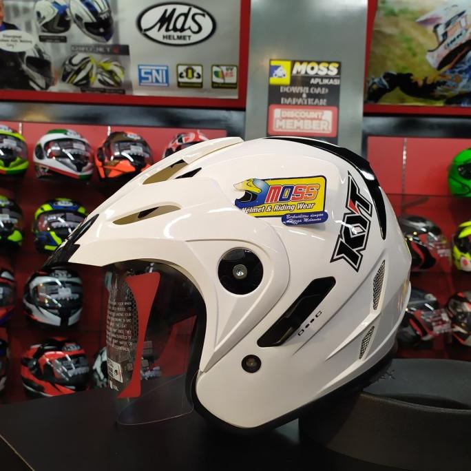 helm kyt venom rr solid white   black gloss   halfface   double visor mossm89 juara