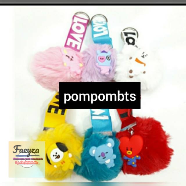 grosir  GANTUNGAN TAS KUNCI BTS BT21 POM POM ISI 12 PCS LOVE