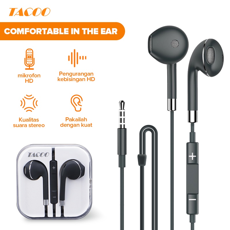 TACOO Audio HD Headset with Packing Kotak super bass kabel semi-in-ear berkualitas tinggi earphone